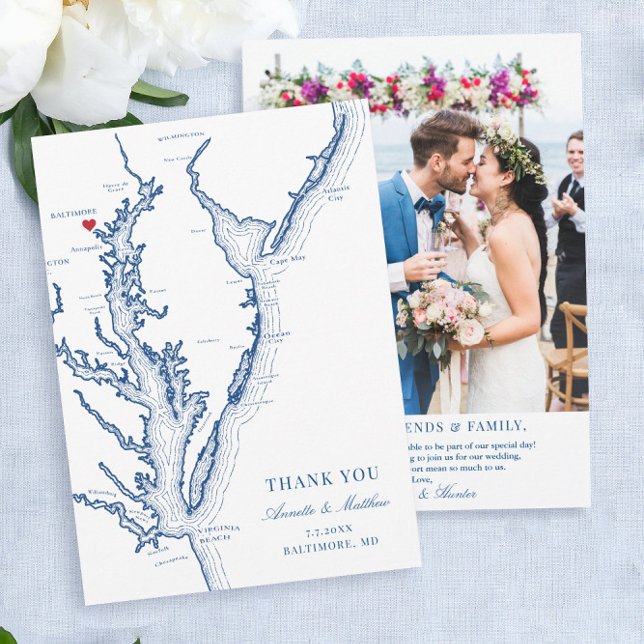 Baltimore Maryland Wedding Navy Blue Flat Dankeskarte (These Baltimore Maryland wedding photo thank you cards are perfect for your Maryland wedding
)