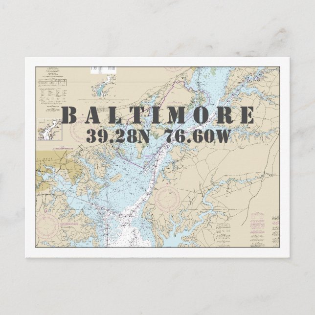 Baltimore MD Carte marine Latitude Longitude (Devant)