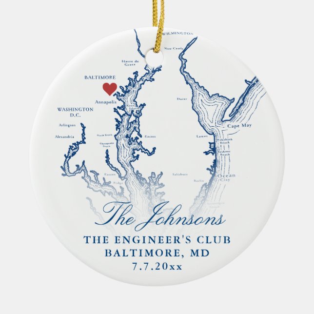 Baltimore MD Map Navy Hochzeitssommer Foto Weihnac Keramik Ornament (Vorne)