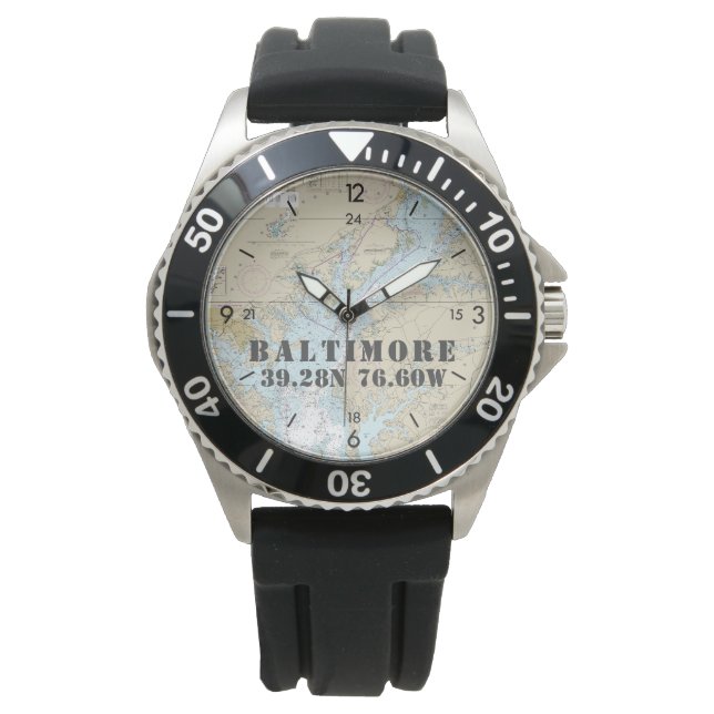 Baltimore MD Nautical Latitude Longitude Boater Armbanduhr (Vorderseite)