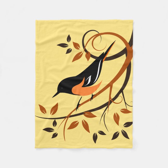 Baltimore Oriole Bird auf dem Zweig Fleecedecke (Vorderseite)