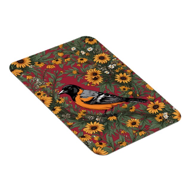 Baltimore Oriole Bird und Black Mit Augen Susan Bl Magnet (Rechte Seite)