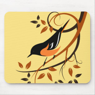 Baltimore Oriole Stilisiertes Vogelmotiv Mousepad