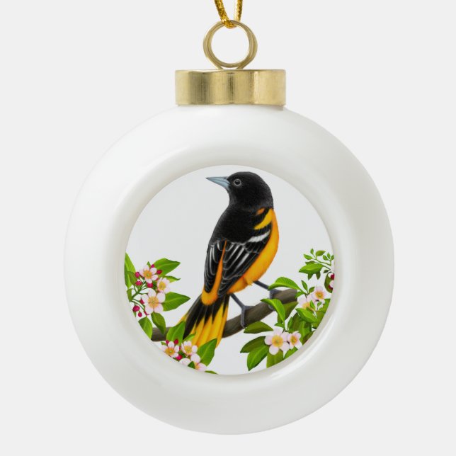 Baltimore Oriole-Vogel in der Keramik Kugel-Ornament (Vorderseite)