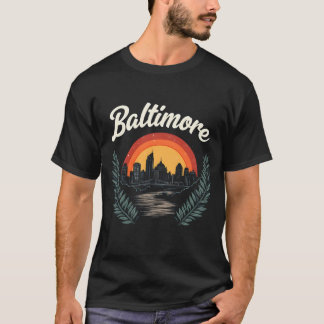 Baltimore Retro Skyline mit Sunset T-Shirt