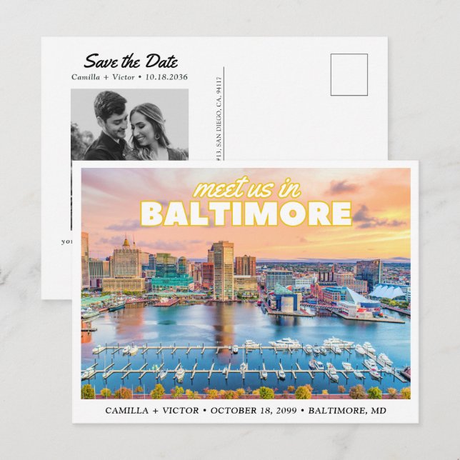Baltimore Save the Date Retro Skyline Postkarte (Vorne/Hinten)