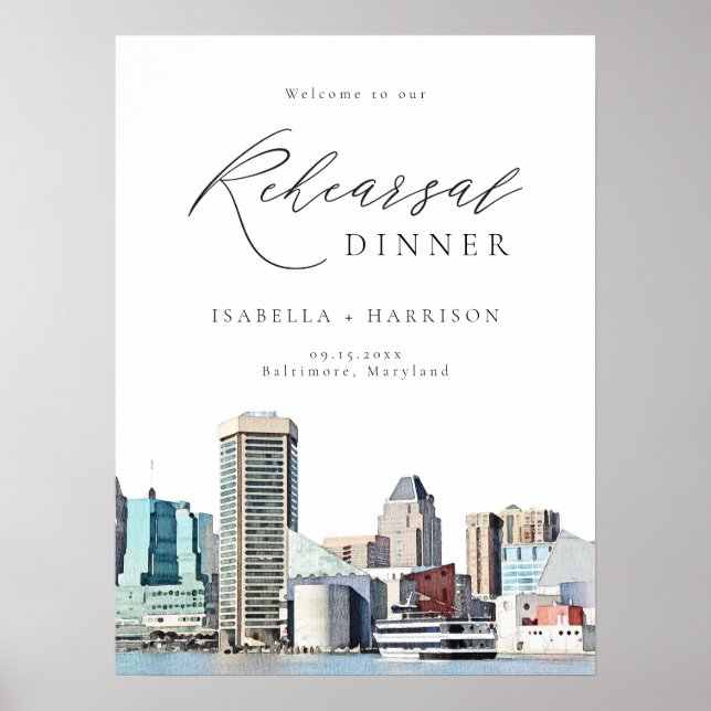 BALTIMORE Skyline Probe Abendessen Willkommenszeic Poster (Vorne)