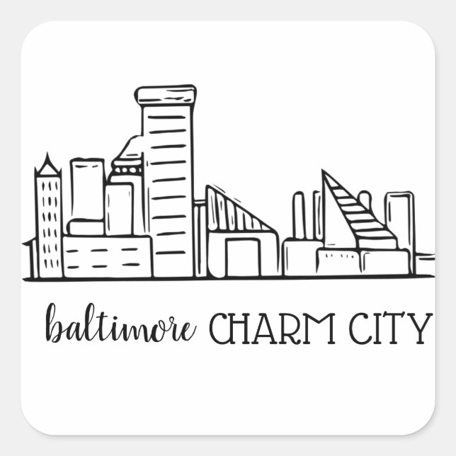 Baltimore Skyline Quadratischer Aufkleber (Vorderseite)