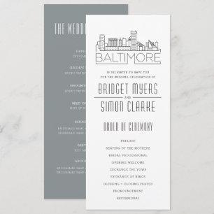 Baltimore stilisierte Skyline   Hochzeitsprogramm Einladung