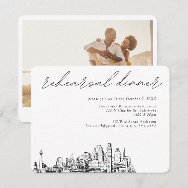 Baltimore Wedding Elegante Probe Eintrittskarte Begleitkarte (Vorne/Hinten)