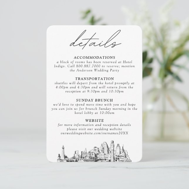 Baltimore Wedding Kleine vertikale Details Begleitkarte (Stehend Vorderseite)