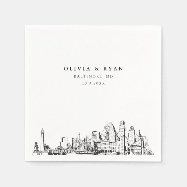 Baltimore Wedding Minimalistisch Paper Cocktail Na Serviette (Vorderseite)