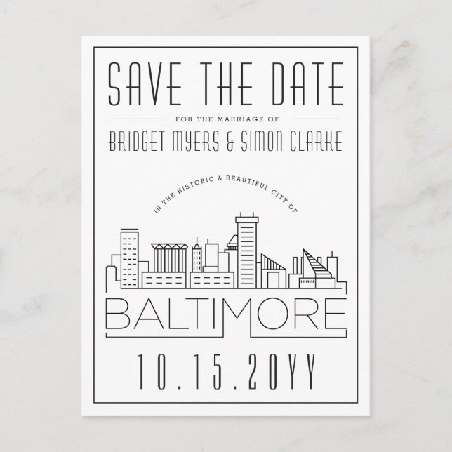 Baltimore Wedding | Stilisierte Skyline Save the D Postkarte (Vorderseite)