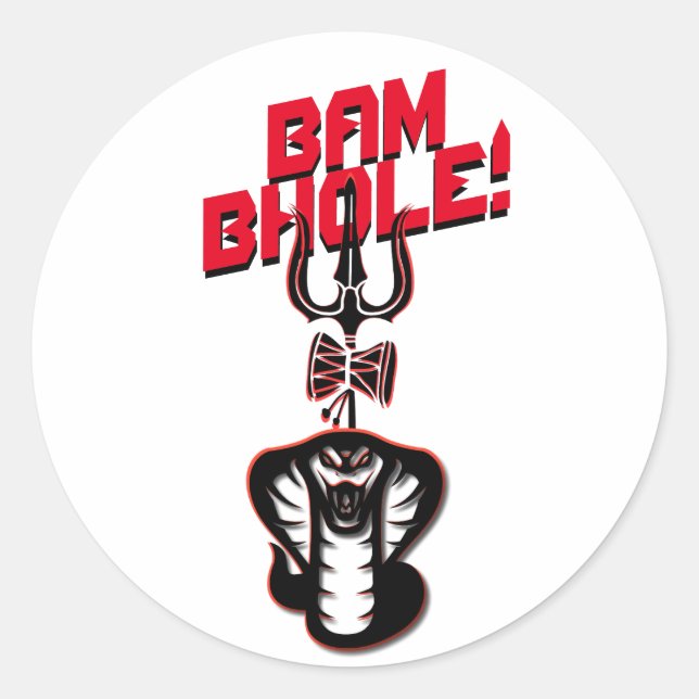 "BAM BHOLE" LORD SHIVA'S NAAG UND TRISHUL RUNDER AUFKLEBER (Vorderseite)