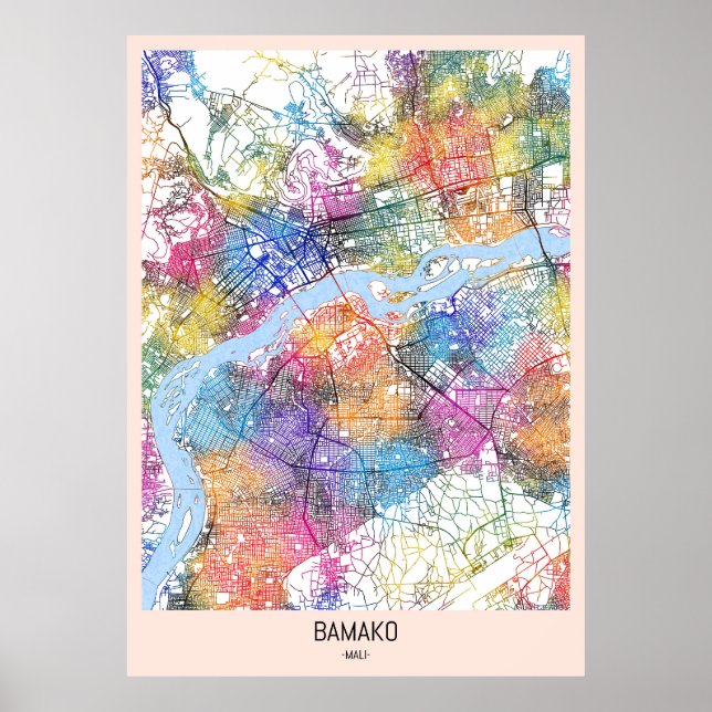Bamako Mali Stadtkarte Poster (Vorne)