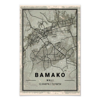 Bamako map print poster canvas | Mali