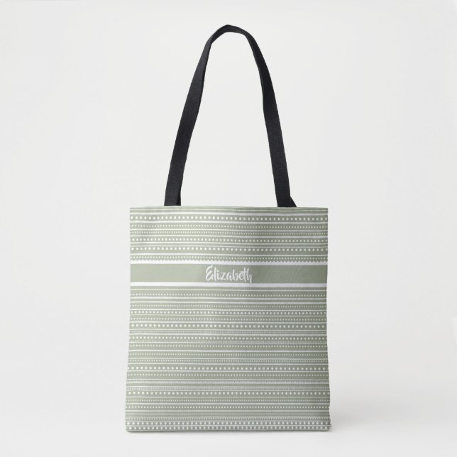 Bamanko Dotted Striped Mudcloth Muster Seite Grün Tasche (Vorderseite)