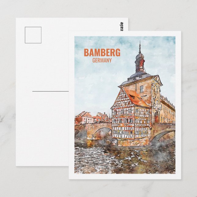 Bamberg Deutschland Berühmter Platz Wasserfarben Postkarte (Vorne/Hinten)