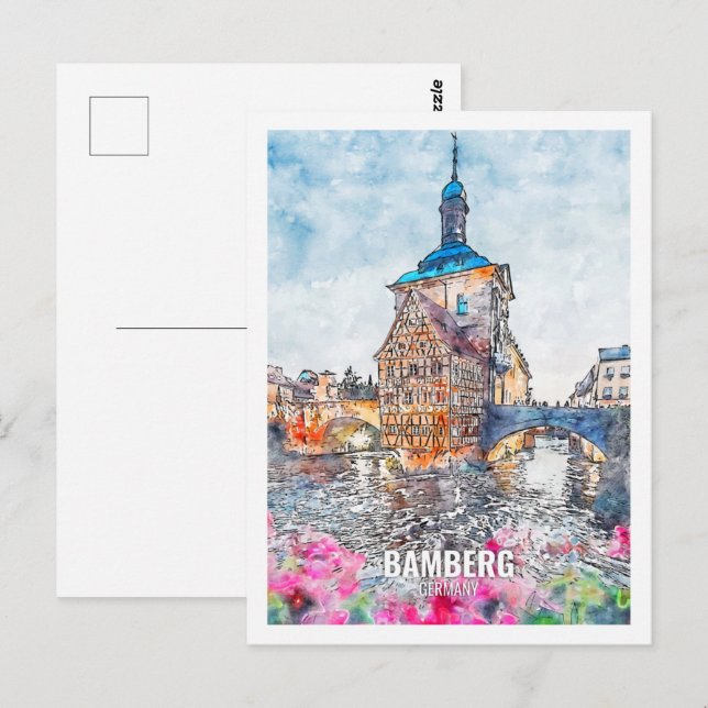 Bamberg Deutschland Berühmter Platz Wasserfarben Postkarte (Vorne/Hinten)