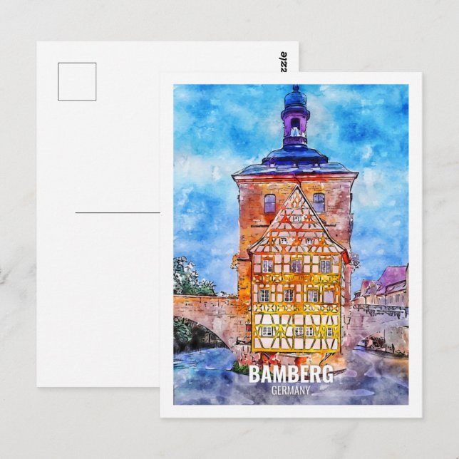 Bamberg Deutschland Travel Place Watercolor Postkarte (Vorne/Hinten)