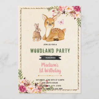 Bambi-Kaninchen-Thema Wald Hirsche Einladung
