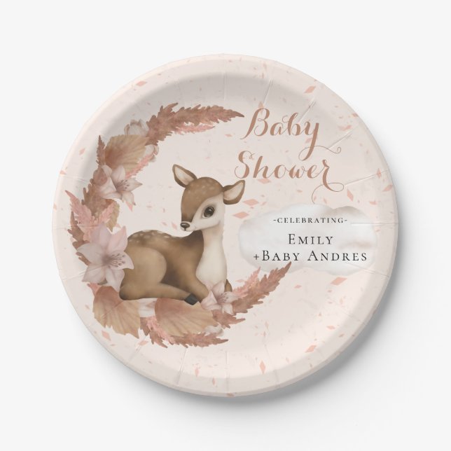 Bambi mit Blume Stars Cloud Baby Duschpapier P Pappteller (Vorderseite)