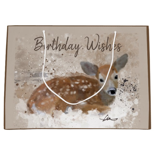 Bambi Rotwild-Wasserfarbe personalisiert Große Geschenktüte (Vorderseite)