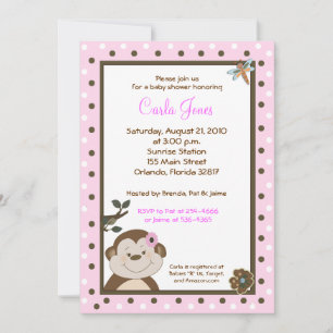 Bambino GIRL Pink Monkey Baby Showeinladungen Einladung