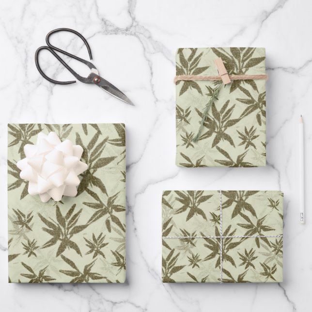 Bamboo auf Beige Bleche - nahtloses Oberflächenmus Geschenkpapier Set (Vorderseite)
