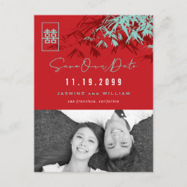 Bamboo Blätter Doppeltes Glück Foto Save the Date Ankündigungspostkarte