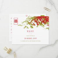Bamboo Blätter Double Happiness Asian Wedding RSVP