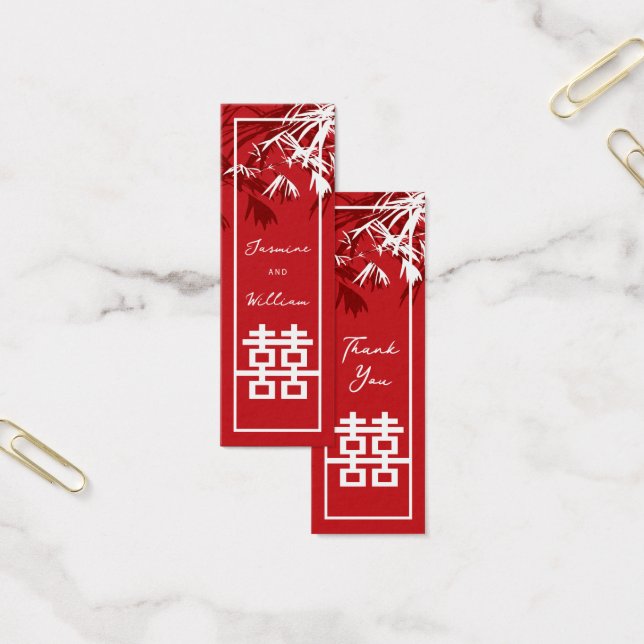 Bamboo Feuille Double Bonheur Mariage Tags cadeaux (Bureau)