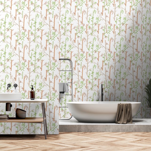 Bamboo Foliage Orientale Blätter Tapete (Badezimmer)