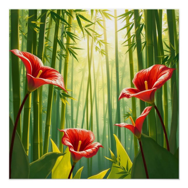 bamboo forest with red callas poster (Vorderseite)