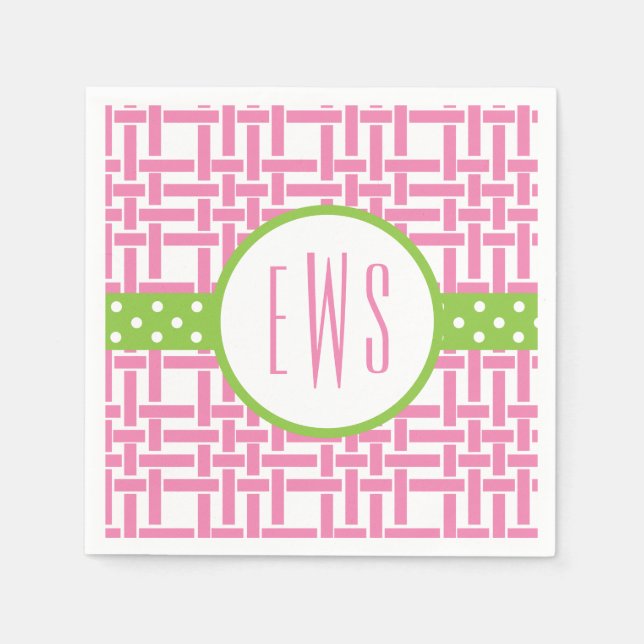Bamboo & Grosgrain Mit Monogramm Party Napkins Serviette (Vorderseite)