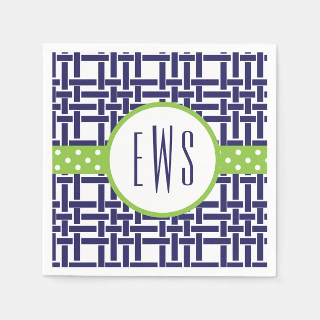 Bamboo & Grosgrain Mit Monogramm Party Napkins Serviette (Vorderseite)