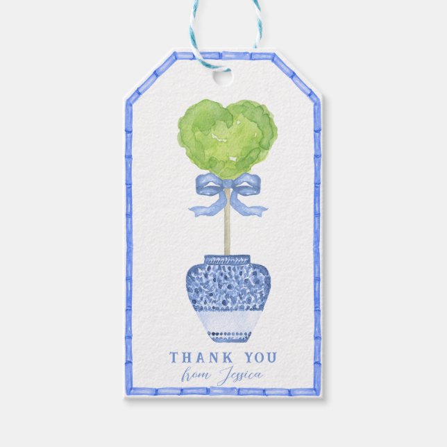 Bamboo Heart Topiary | Chinoiserie| Danke Geschenkanhänger (Vorderseite)
