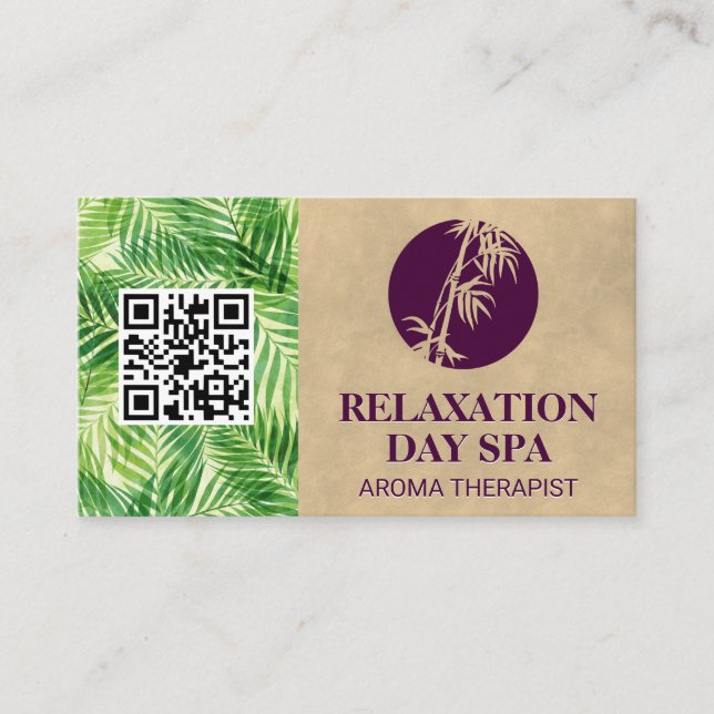 Bamboo Icon | Palm Leaf | QR-Code Visitenkarte (Vorderseite)