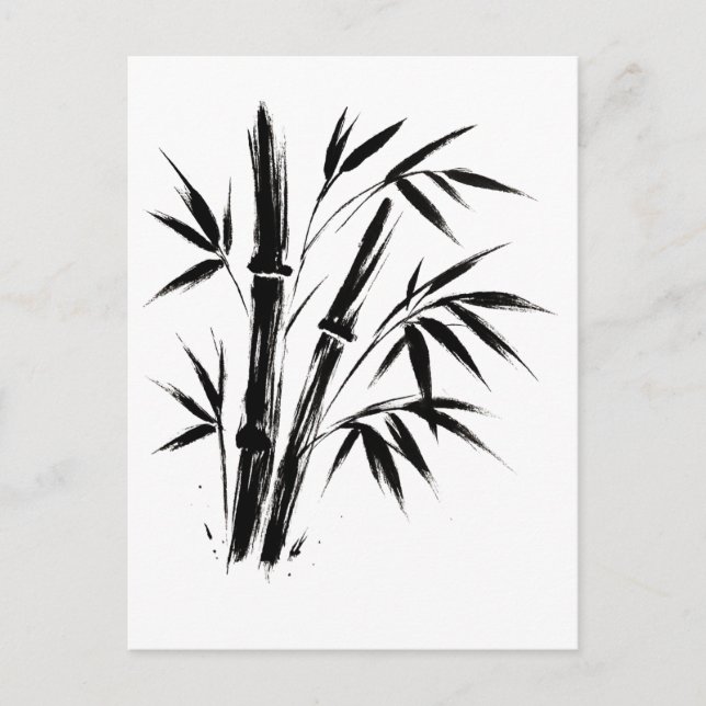 Bamboo Ink Illustration - Minimalistische Zen-Post Postkarte (Vorderseite)