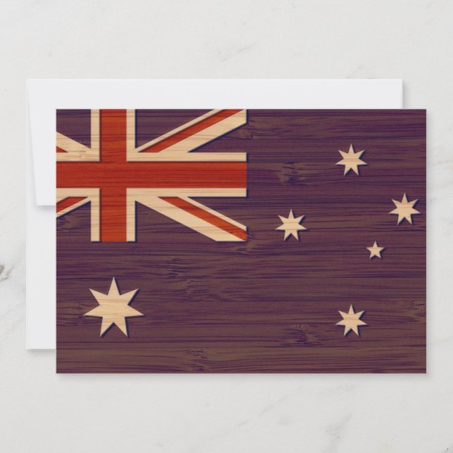 Bamboo Look & Gravur Australien australische Flagg Einladung (Vorderseite)
