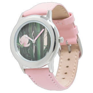 Bamboo magnolias - Custom Watch, Lederband Armbanduhr