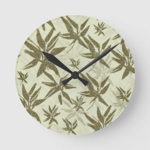 Bamboo on Beige Sheers - seamless surface pattern. Runde Wanduhr