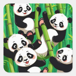 Bamboo Panda Quadratischer Aufkleber