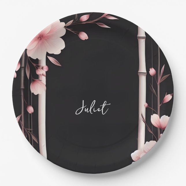 Bamboo Pink Sakura Cherry Blossom Brautparty Pappteller (Vorderseite)