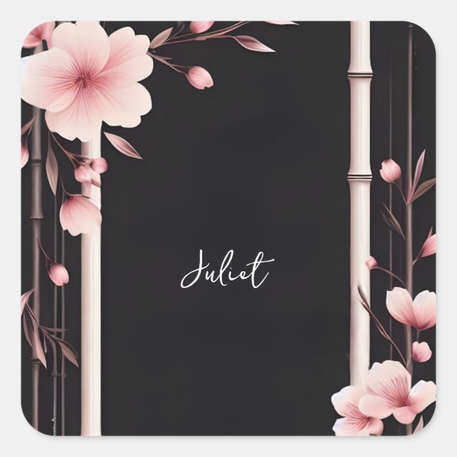 Bamboo Pink Sakura Cherry Blossom Brautparty Quadratischer Aufkleber (Vorderseite)