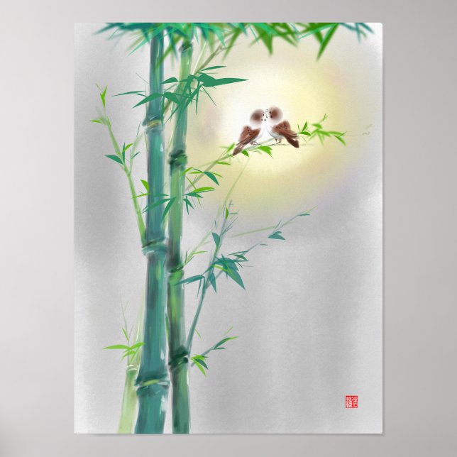 Bamboo Sparrow Paare Ink Art Print Poster (Vorne)