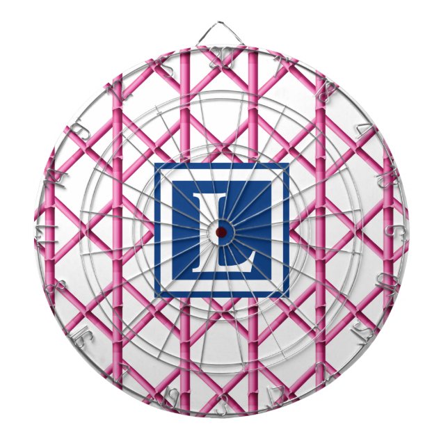 Bamboo Trellis Pink Navy Preppy Muster Monogram Dartscheibe (vorne)