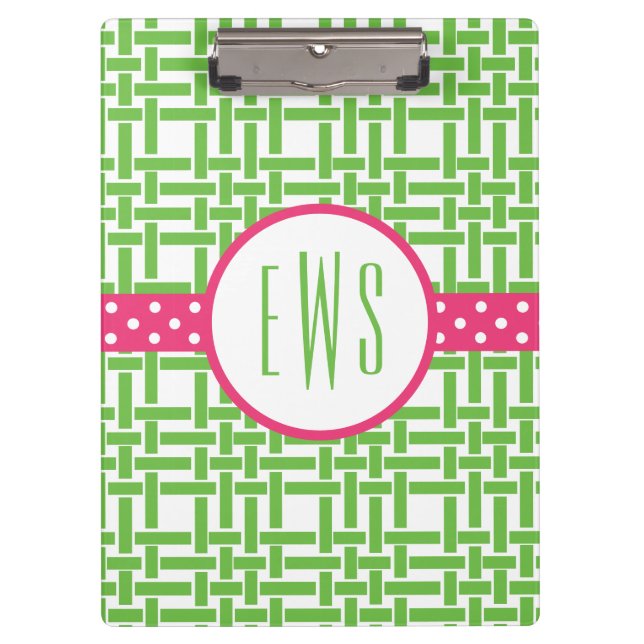 Bamboo und Grosgrain Mit Monogramm Zwischenablage Klemmbrett (Vorderseite)