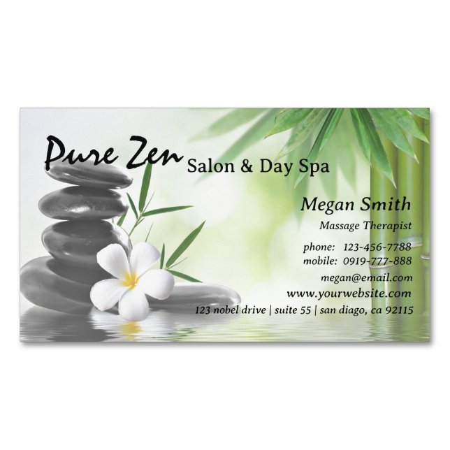 Bamboo Zen Stones Wellness-Center Skin Care Massag Magnetische Visitenkarte (Vorderseite)