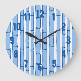 Bambooey Bambusstreifen in Blau Porzellan Große Wanduhr